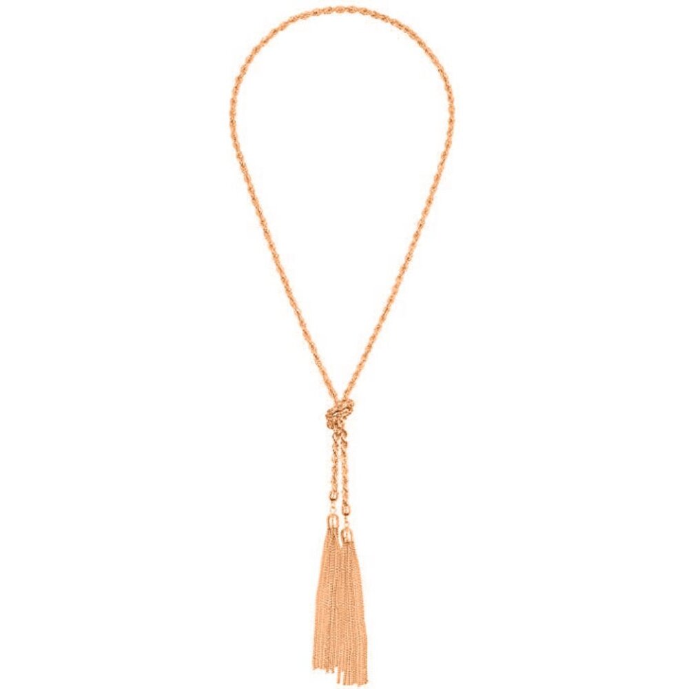 Rose Gold LUREME Simple Thin Chain Knot and Tassel Long Necklace